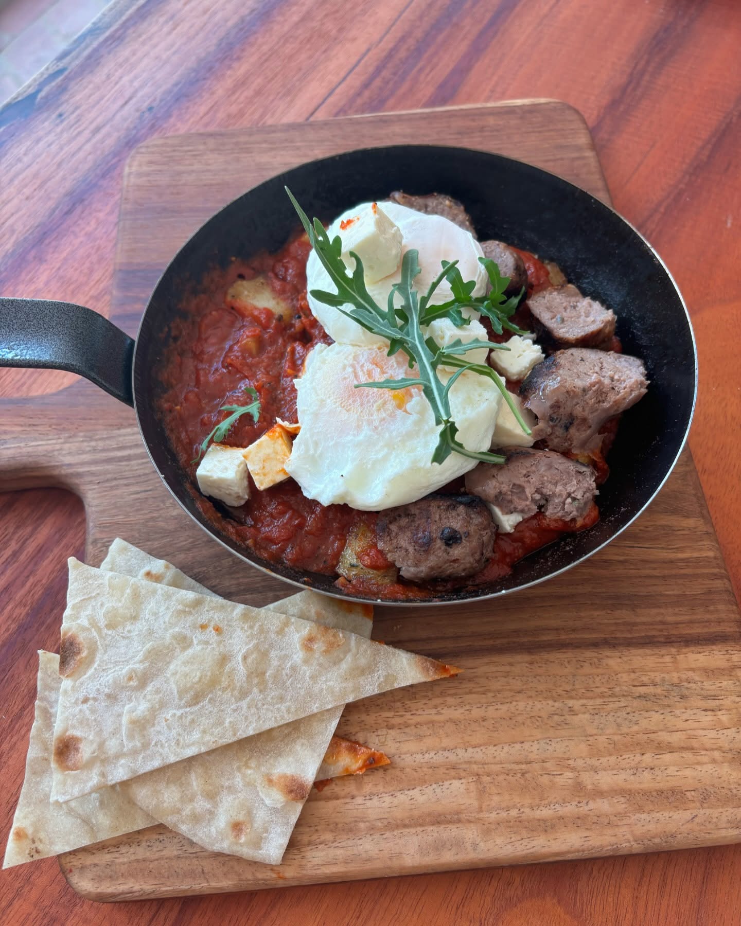 Shakshuka skillet with flatbread