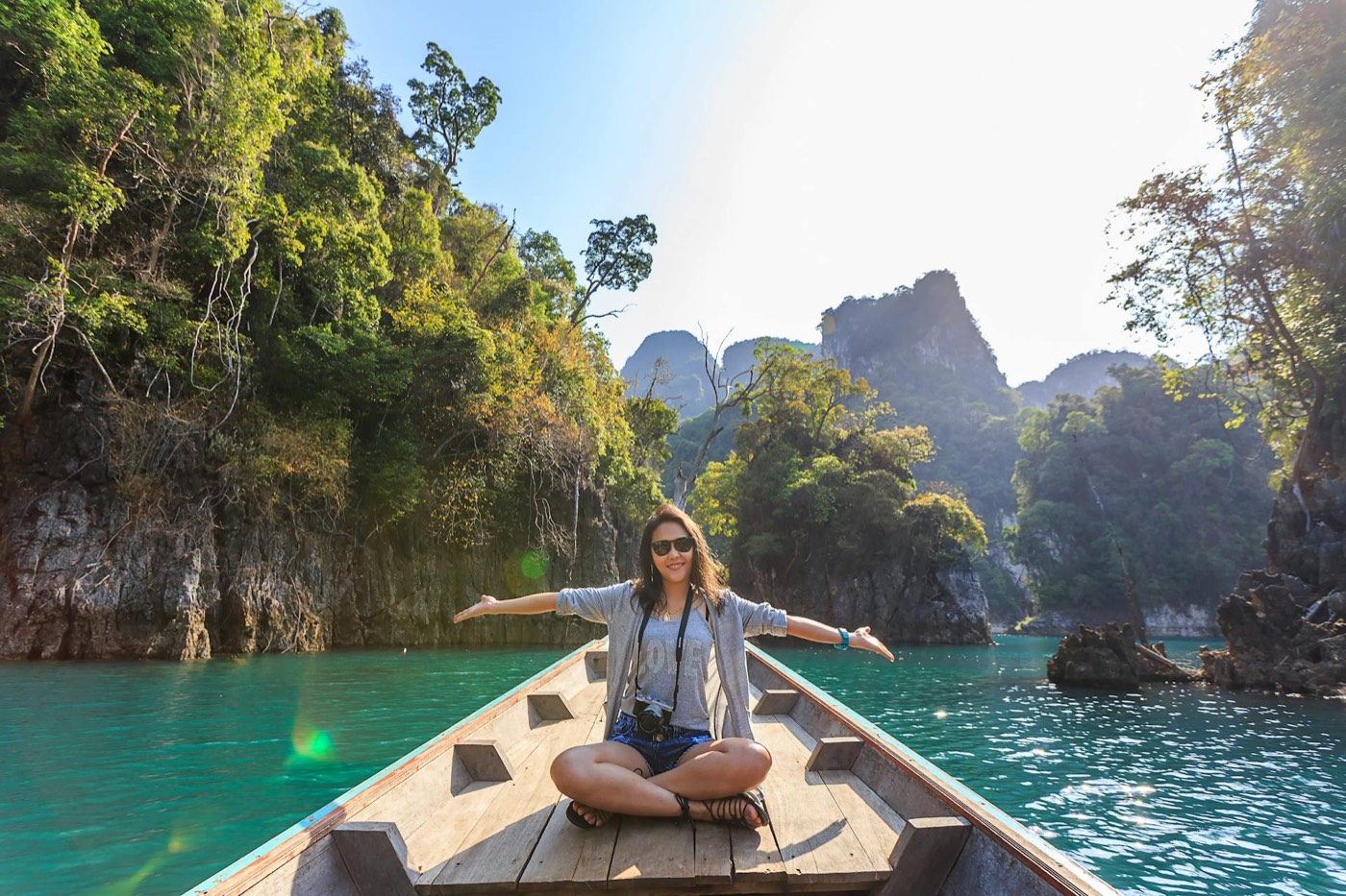 Woman on a longtail boat in Khao Sok, Thailand